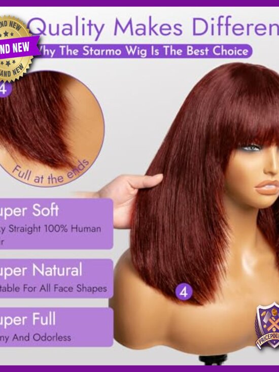 Human Hair Glueless Bob Wig with Bangs 14 Inch Straight Layered main image 6
